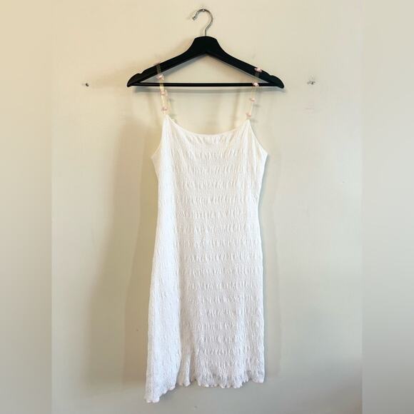 Vintage Y2K white dress 3D appliqué rose lettuce hem 2000s 90s bridal summer S - Picture 1 of 8